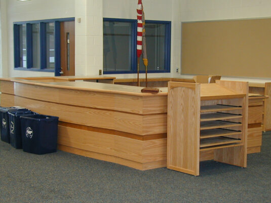 CommCab Library Casework Holidaysburg High School Check out desk and Atlas Case